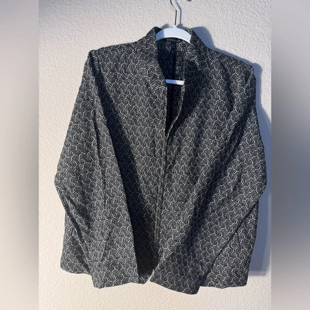 Eileen Fisher Rosette Jacquard Jacket Women's Black and White Patterned Jacket M - Picture 9 of 16